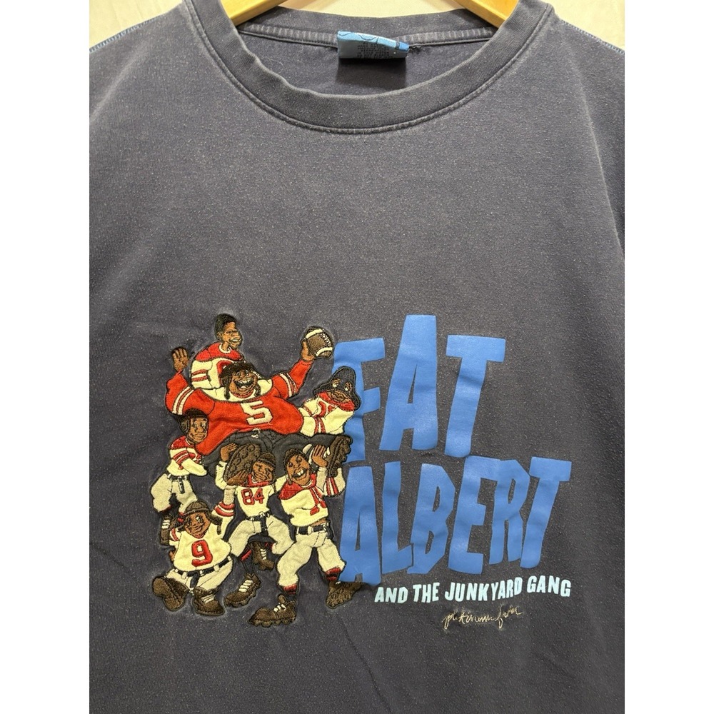 FUBU Vintage Shirt Platinum Fat Albert Junkyard Gang Football Navy Blue XXL HUGE - Picture 5 of 10
